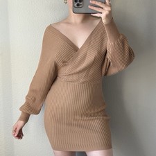Love Tree Mini Dress Small Dolman Long Sleeve Faux Wrap Classy Chic Old Money