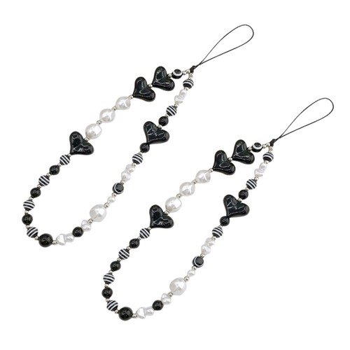 2 Pcs Love Mobile Phone Chain Beaded Lanyards Wrist Strap for Cellphone - Zdjęcie 2 z 12