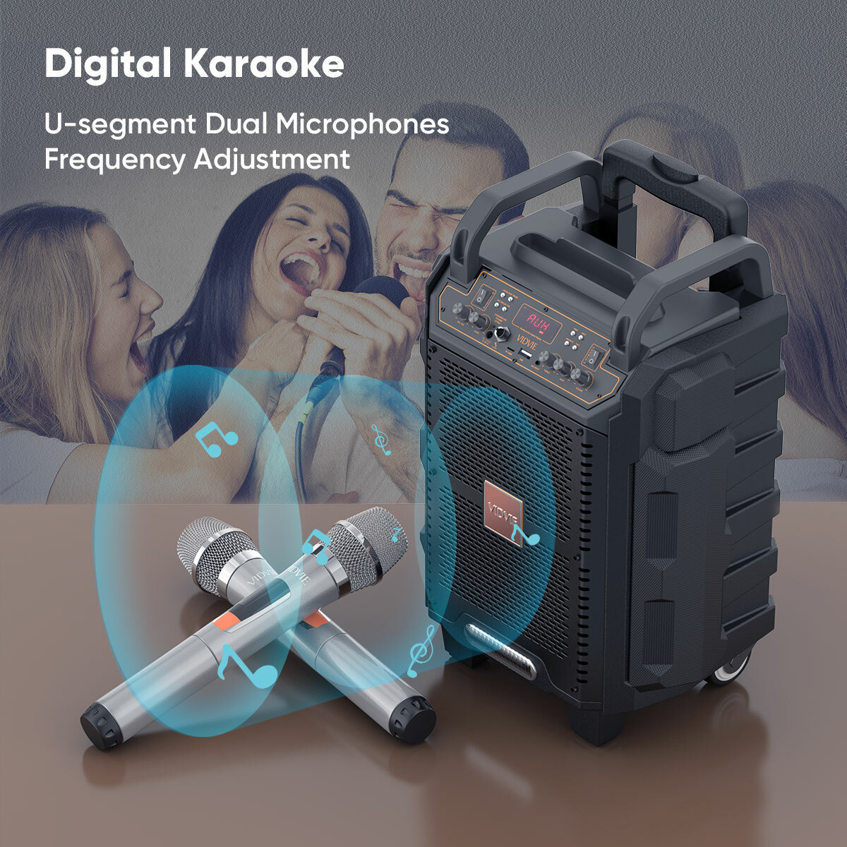 VIDVIE SP916 Trolley Bluetooth Speaker with Two Wireless Mic