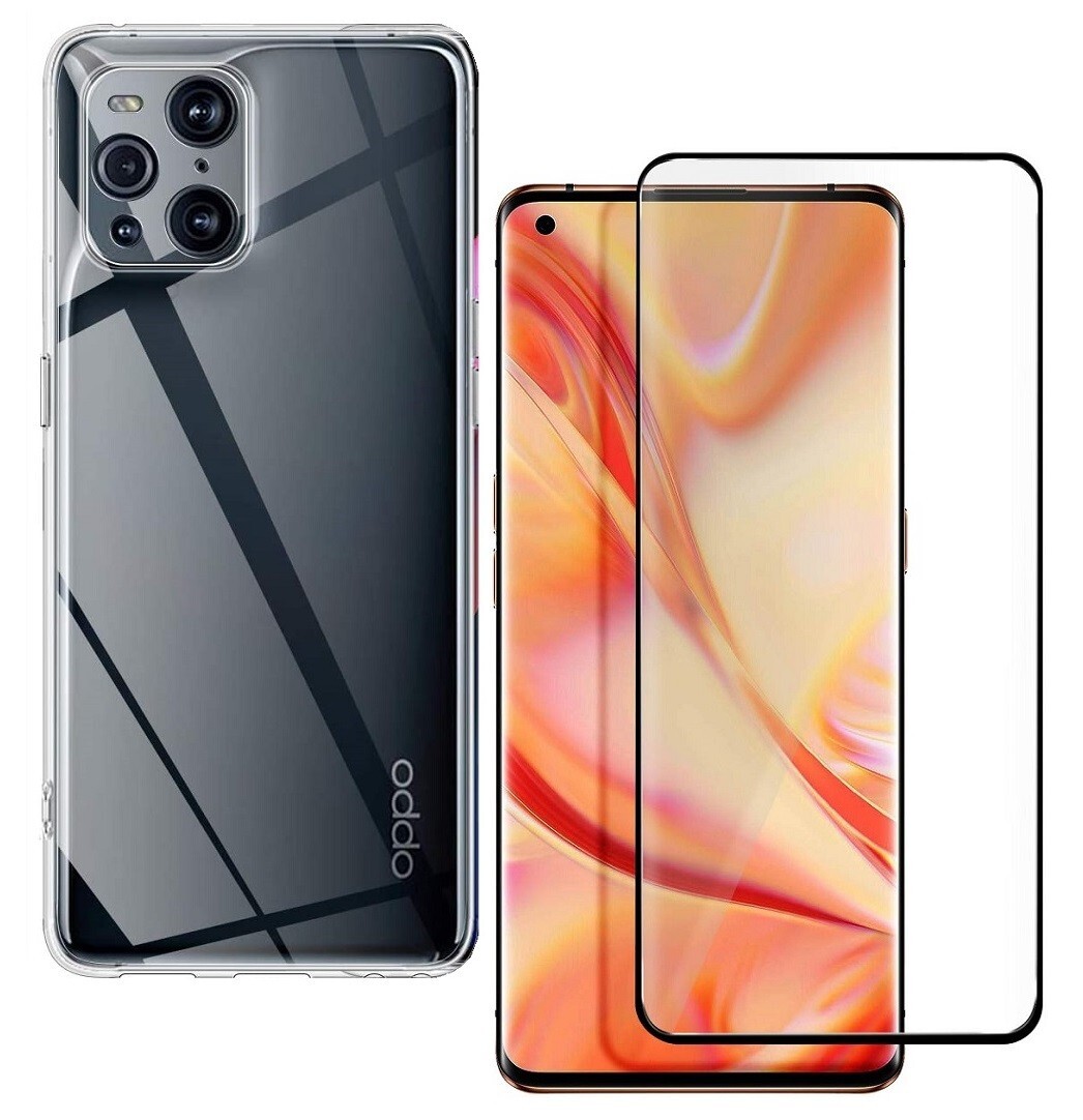 For OPPO FIND X3 TEMPERED GLASS SCREEN PROTECTOR + CLEAR SILICONE TPU CASE COVER