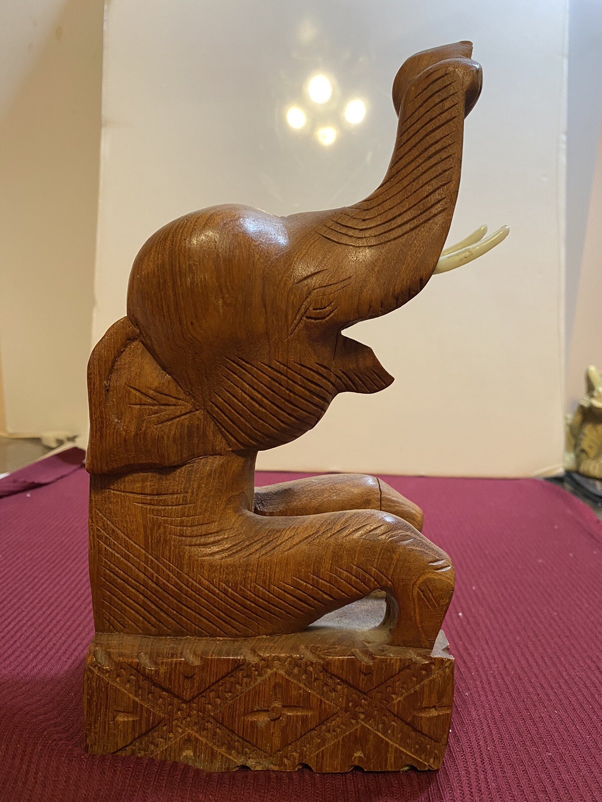 Vintage Elephant Hand Carved Wood Bookend Statue Figurine 9 3/4" Only