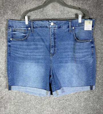 Terra & Sky High Rise Cuffed Curvy Shorts Womens Plus Size 24W Stretch Blue NWT