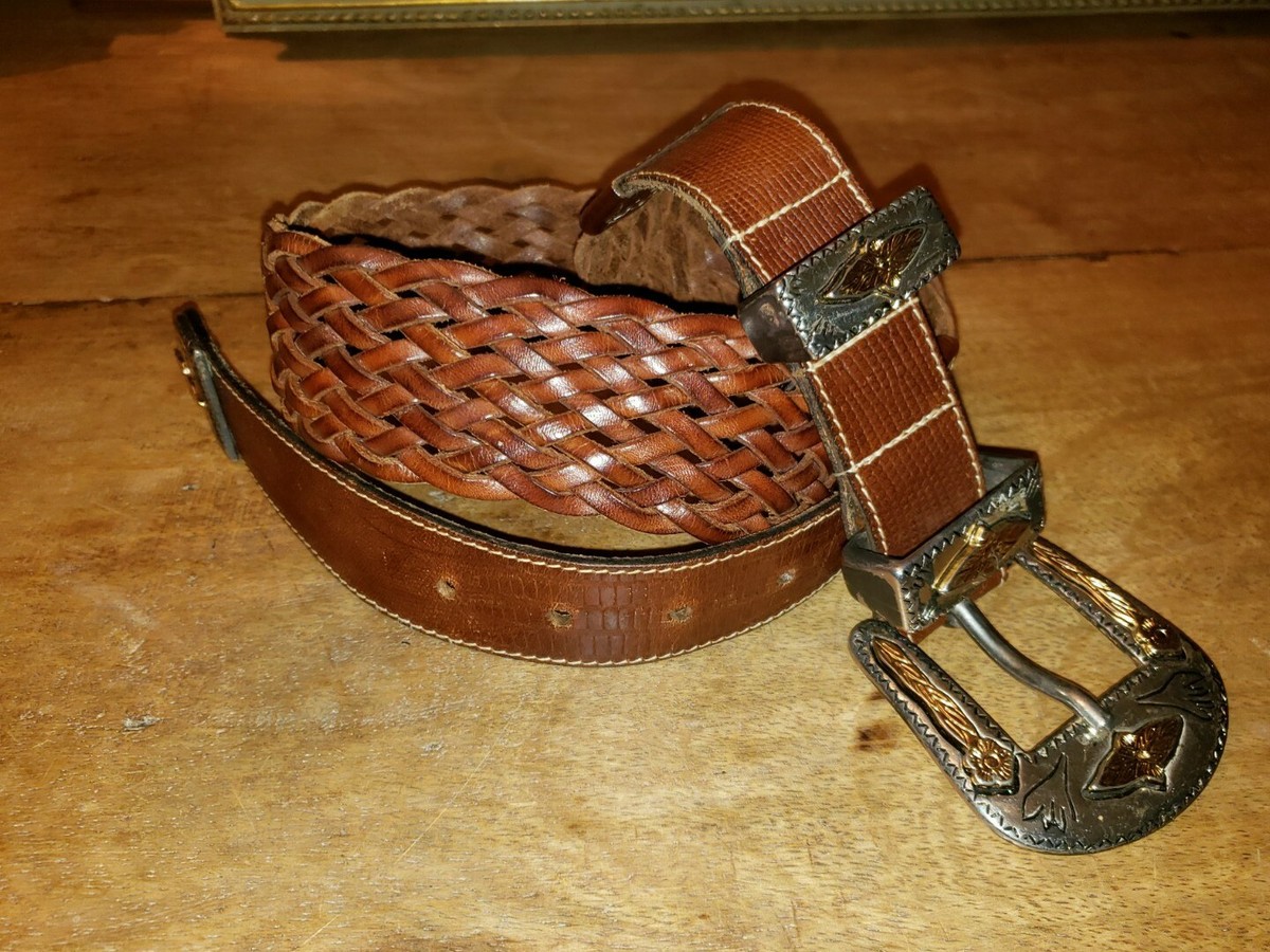 Vintage Doppia Vita Made in Italy Chestnut Brown Leather Belt Size 30 Vintage Doppia Vita Italy braided woven leather western belt  main image 3