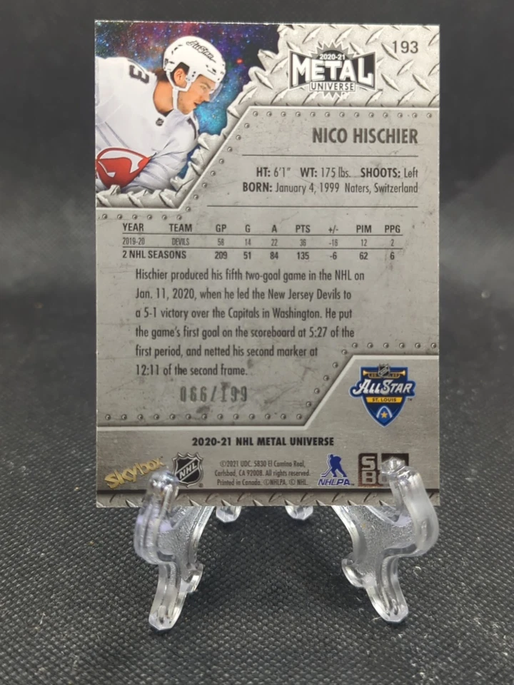 2020-21 Skybox Metal Universe All-Stars Purple Spectrum /199 Nico Hischier #193 - Image 2 of 2