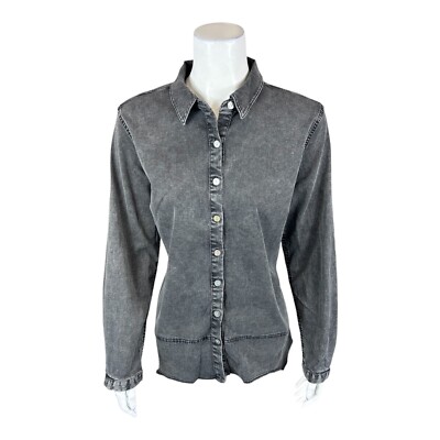 LOGO by Lori Goldstein Handkerchief Hem Lightweight Denim Shirt Grey Medium Size