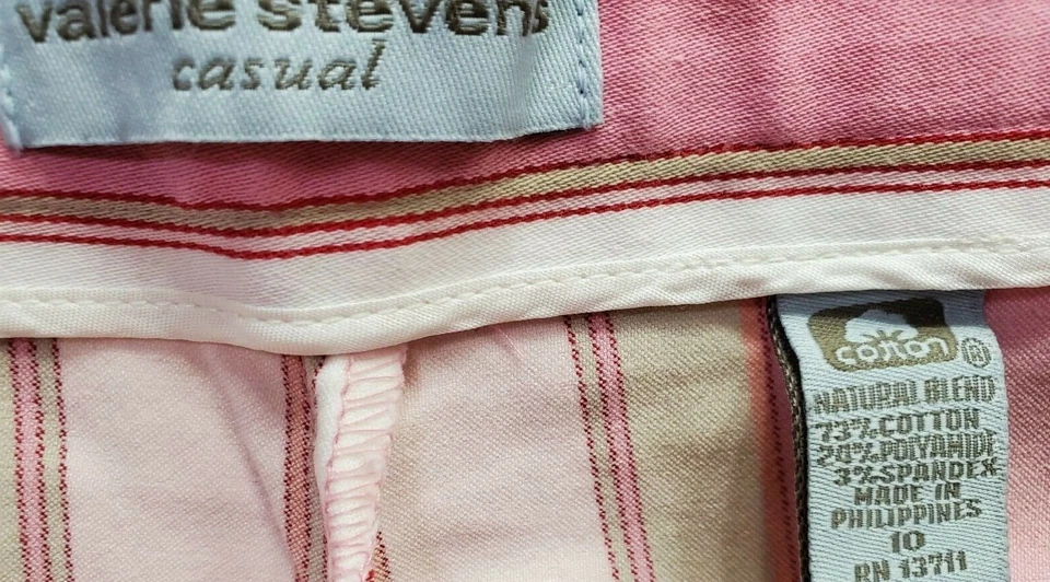 Pantalones capri Valerie Stevens para mujer talla 10 rosa naranja blanco rojo verde rayas Foto 2 de 4