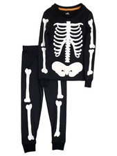 Boys  Girls Black Skeleton Halloween Shirt  Pants Pajama Set
