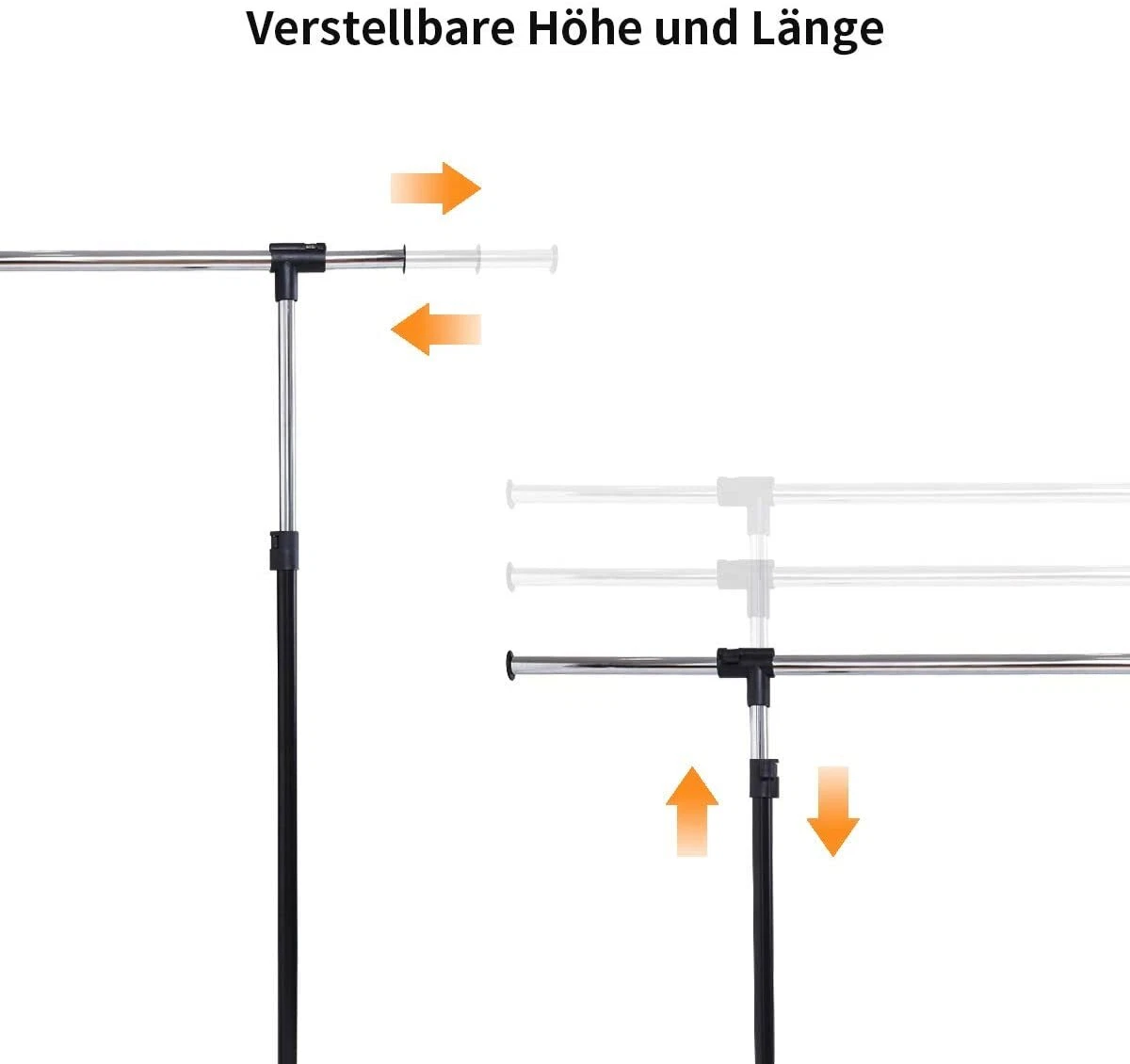 Kleiderständer auf Rollen Kleiderstange verstellbar Garderobenständer aus Metall