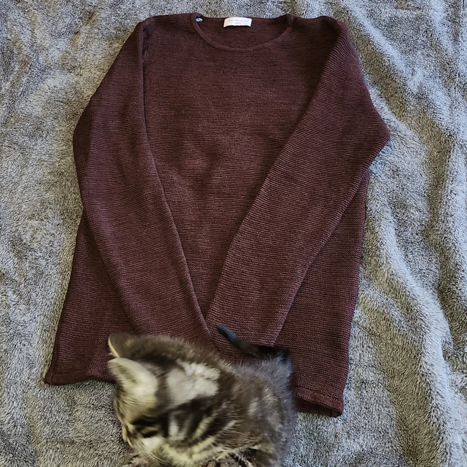 Selected Homme Sweater Men's Size Medium Slim Burgundy Crew Neck Cotton - Bild 2 von 4