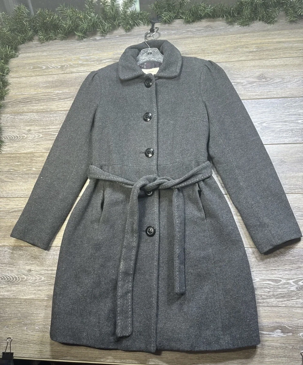 Wool Pea Coat Size Small Gray Merona Longer Coat Tie Buttons Lined Pockets