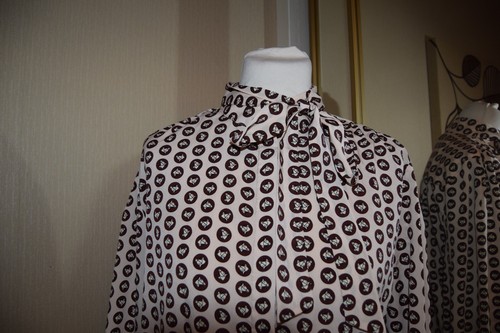 TOPSHOP HORSE PRINT CIRCLES PUSSY BOW TIE NECK Equestrian BLOUSE SHIRT 8 10 MINT - Picture 3 of 14