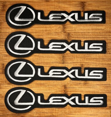 Lexus Logo Embroidered Patch Set of 4   Black and Silver Car Emblems 8x2 Inches