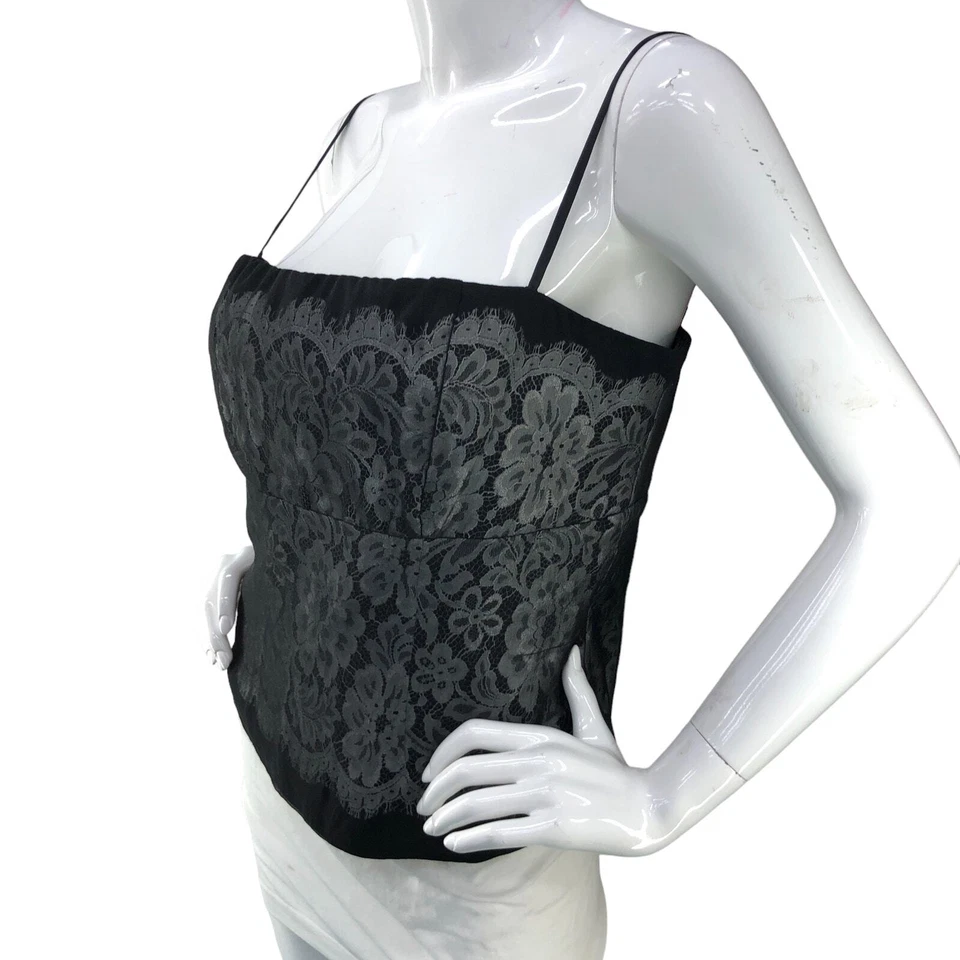 Regata feminina Tadashi Shoji tamanho M detalhe de renda alça espaguete elegante preta - Imagem 4 de 4