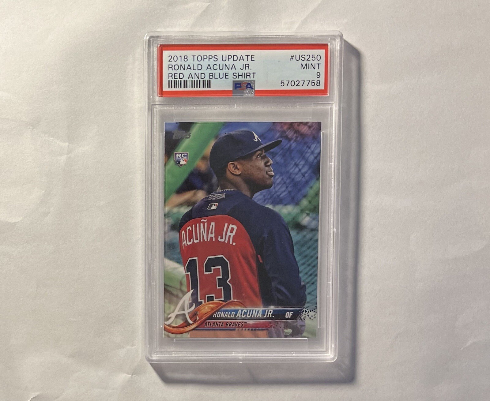 2018 Topps Update Ronald Acuna Jr. Red and Blue Shirt SP NL MVP Rookie RC PSA 9