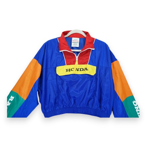 Honda Racing Color Block Pullover Windbreaker 1/4 Zip Front Pocket Large Cropped - Picture 3 of 6
