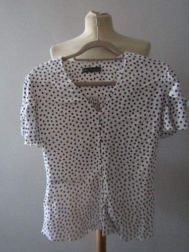 Shirt Bluse Oberteil Damen M & S Collection weiß schwarz gepunktet Punkte UK-Größe 12