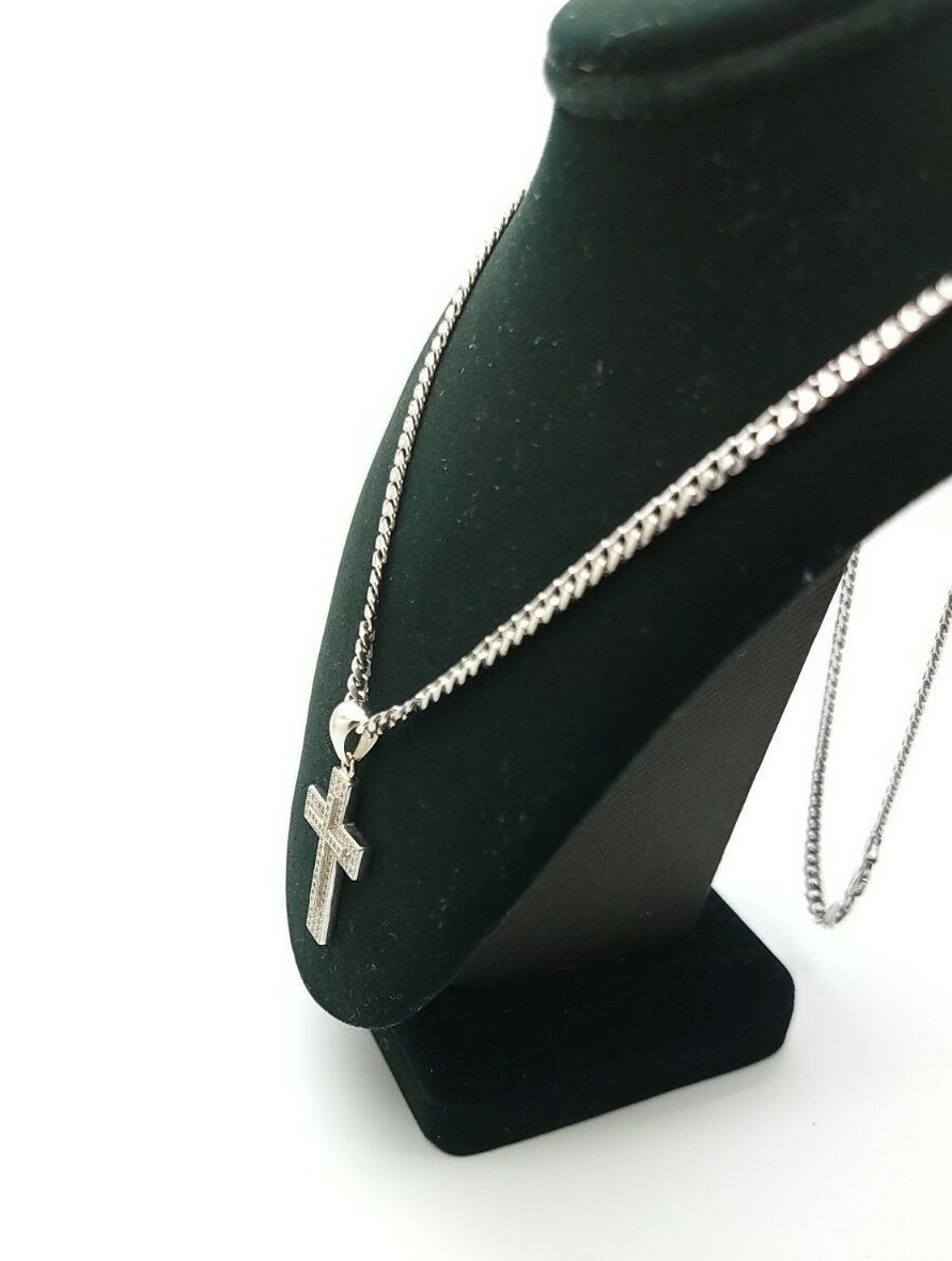 925 Sterling Silver Cuban Link 20”Chain with CZ Iced Cross Pendant