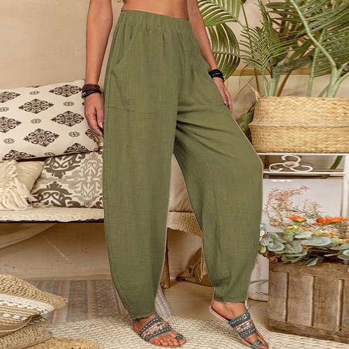 Damen Leinen Haremhose Sommerhose Freizethose Pumphose Strandhose Jogginghose DE - Bild 17 von 26