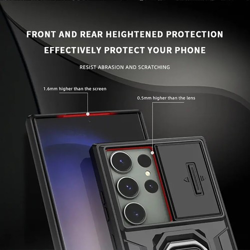 Ring Holder Stand Sliding Lens Protection Case For Samsung Galaxy S23 Ultra Plus - Picture 6 of 20