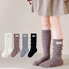 Girls' New Pile Socks Spring Autumn Soft Cotton Long Socks Solid Color Fashion R