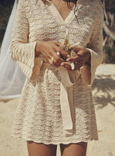 Spell & The Gypsy Road to Paradise Knit Mini Dress XS Wheat Tie Waist Crochet