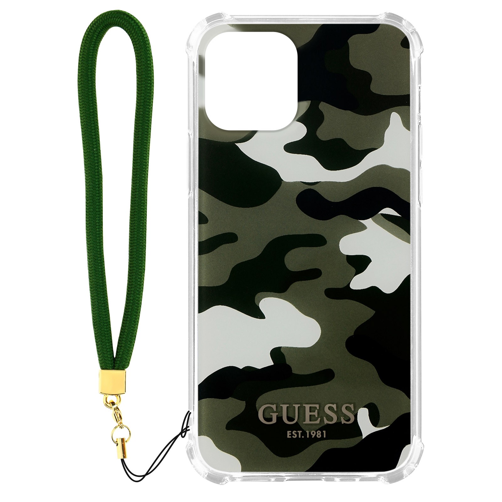 Coque anti-chute iPhone 12 Pro Max Guess Camo vert kaki évite les rayures
