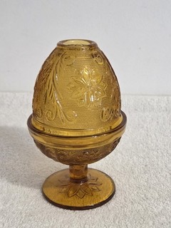 Vintage Indiana Glass Tiara Fairy Lamp Amber Color Sandwich Pattern