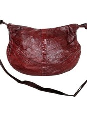 Vintage 70s Burgundy Genuine Eel Skin Leather Shoulder Bag Purse Handbag