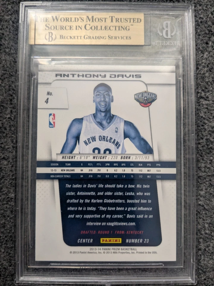 2013-14 PANINI PRIZM ANTHONY DAVIS BASE CARD#4 BGS 9.5 GEM MINT - Image 2 of 2