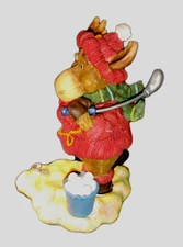 Winter Snowball Golf Moose Figure Ceramic  Axicon 6" Knitted Red Sweater, Hat 