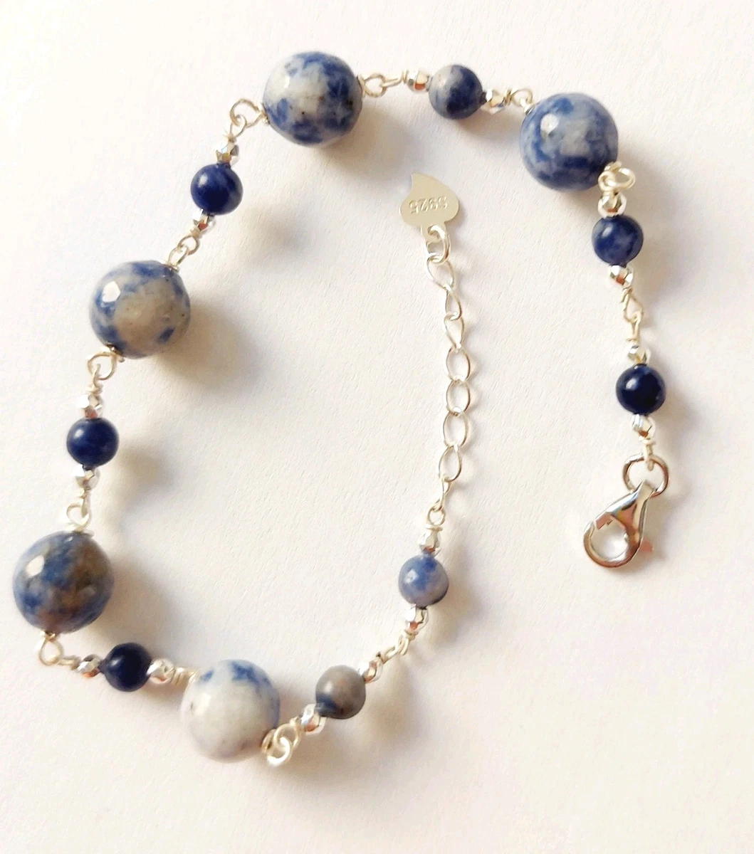 AWNL Bracciale Uomo In Pietra Naturale Dumortierite – Perle 10 Mm Con Chiusura In Argento - 4
