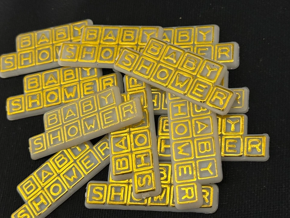 Juego de 12 adornos para pasteles de baby shower vintage de plástico blanco/dorado bloques favores NOS Foto 2 de 4