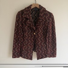 St John Tweed Knit Jacket Blazer Size 6 Red Black Gold Office Career Luxury