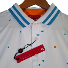 Redvanly Langham Polo Shirt Men's Large White Geometric Performance Stretch NWT