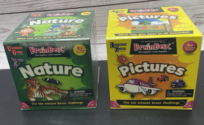 BRAINBOX BOARD GAME LOT 2 BRAND NEW PICTURES + NATURE UNIVERSITY BRAIN GAMES