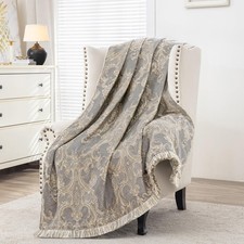 TOPLUXE Throw Blanket for Bed Sofa, Luxury Classic Damask Jacquard Bed Throw