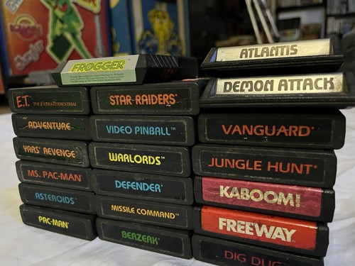 Lot of 20 Atari 2600 Game Carts ET, Adventure, Demon Attack, Pac-Man, Atlantis