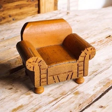 Vintage Strombecker Carved Wood Armchair  Dollhouse Doll House Furniture Chair