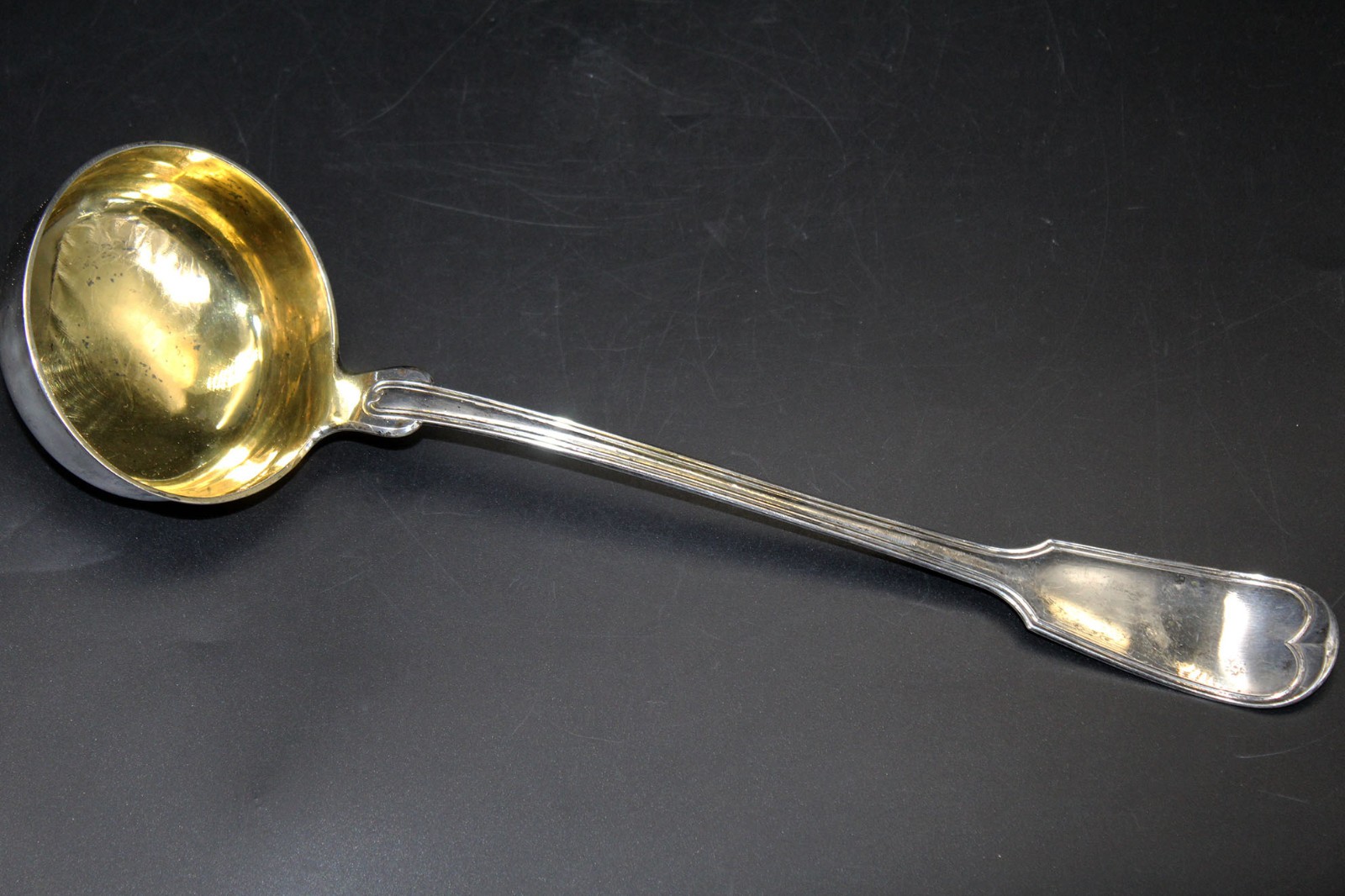 große Suppenkelle Kelle 750 Silber vor 1900, Dresden Nitzschmann, vergoldet 145g