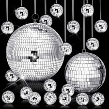 Disco Ball Decor Assorted Sizes Hanging Mirror Silver Ornaments 17 PCS