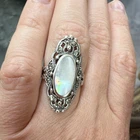 Sterling Silver 925 Mother of Pearl Oval Bezel Ring Size 7 Vintage Style