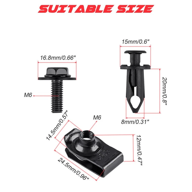 Kit de herrajes de parachoques protector contra salpicaduras de motor de automóvil Kit de remache de clip de tuerca de tornillo de perno de carrocería Foto 2 de 4