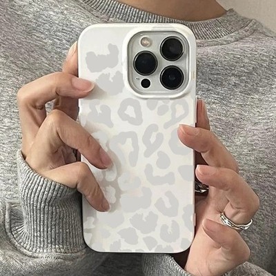 Grau-Weiß Leopardenmuster TPU Handyhülle für iPhone 7-16 Pro Max Plus XR XS