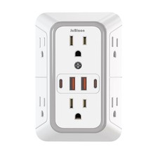 Outlet Extender Surge Protector - 6 Outlet Splitter with 4 USB Ports 2 White