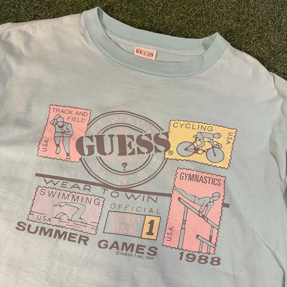 Camiseta vintage 1988 Guess Georges Marciano para mujer Juegos de verano rosa talla 1 Foto 2 de 4