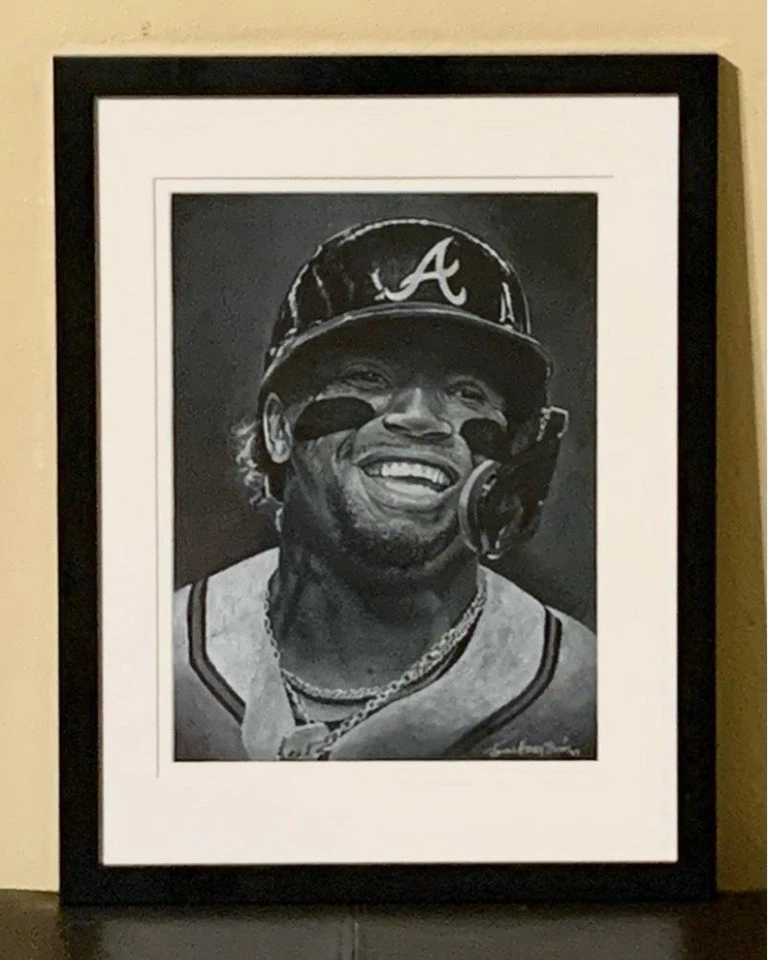 Ronald Acuña Jr. Dibujo Original Blanco Carbón 9 X 12 Por James Henry Smith Foto 2 de 4