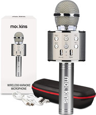 Silver Bluetooth Karaoke Microphone for Kids with Built in Wireless Speaker Wir