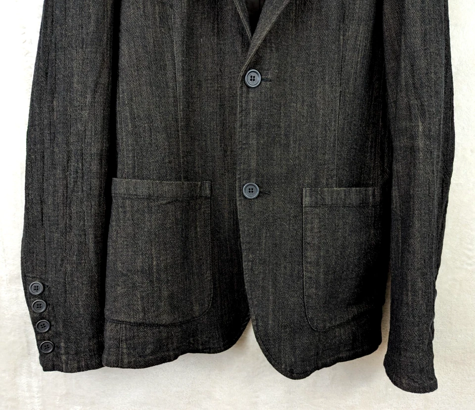 TRANSIT UOMO sz L Blazer Jacket Wool Cotton blend black tan Italy men 0761 - Image 3 of 4