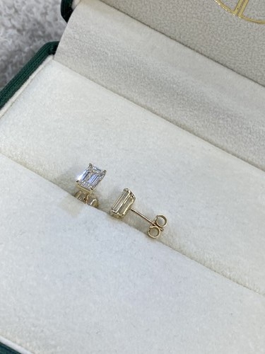 Diamond Stud Solitaire Earrings Emerald 2 Ct E VS1 Lab Created 14k Yellow Gold - Picture 10 of 10