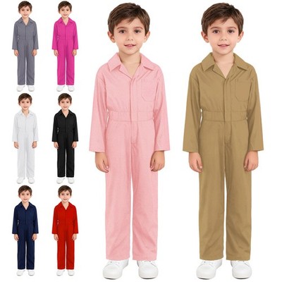 US Kids Fashion Mechanic Coveralls Long Sleeve Zipper Front Jumpsuit Cosplay 